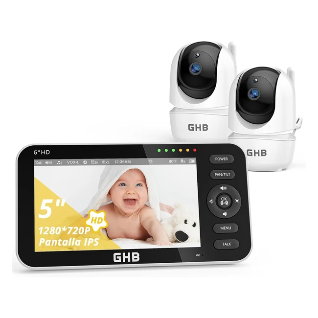 GHB Baby Monitor Video e Audio 54000mAh 350110 - Schermo 5 pollici HD Batteria 