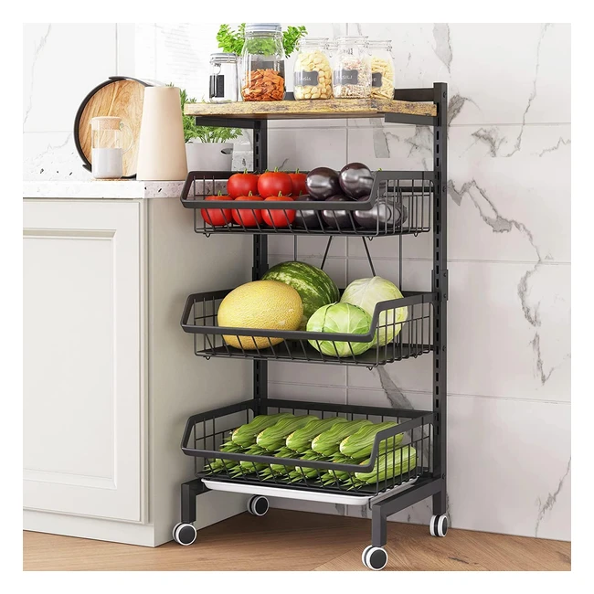 Carrito de Cocina 4 Niveles c Cesta y Ruedas Bloqueables - Covaodq