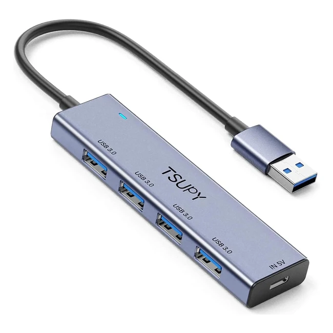 Hub USB 30 4 Puertos Carga Tipo C 5Gbps - Adaptador Aluminio