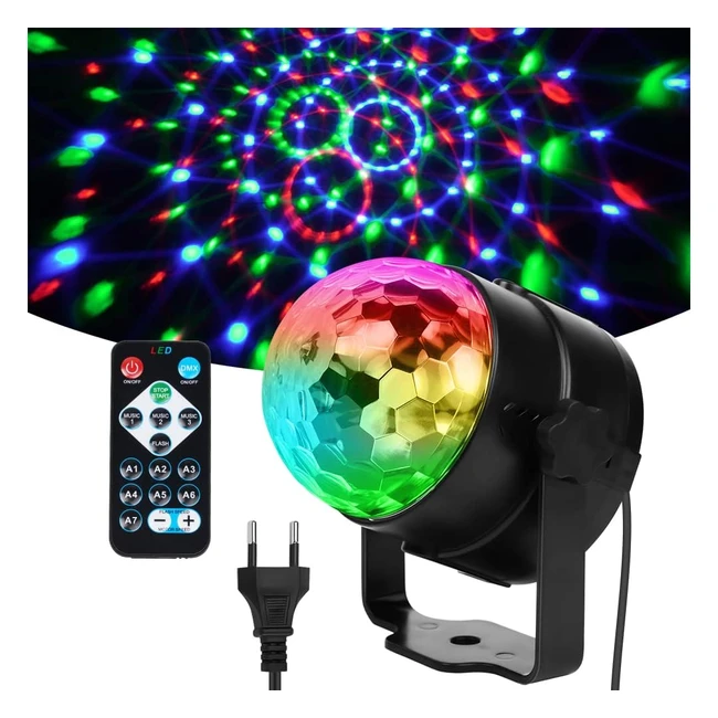 Luce Discoteca LED 360 Ruotabile Musica Attivata Telecomando RGB Effetto Luce Di