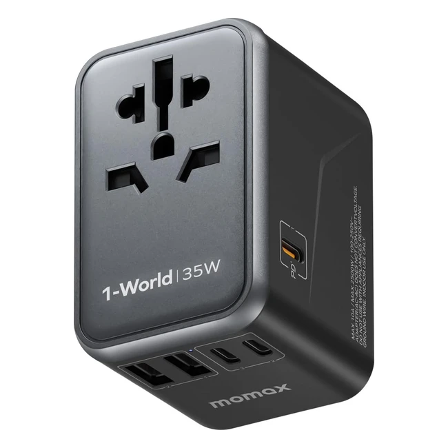 Momax Universal Travel Adapter PD 35W EU to UK Plug Multi Worldwide 3 USBC 2 USB