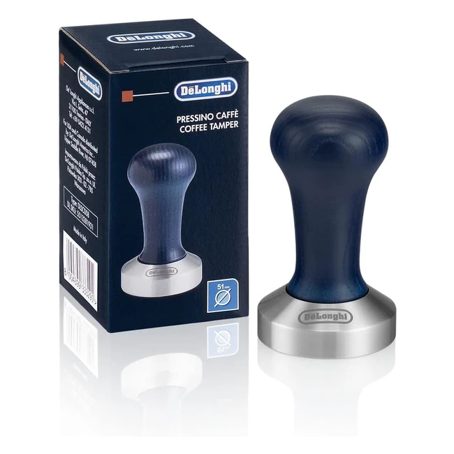 Delonghi DLSC058 Kaffeestempel aus Edelstahl mit Holzgriff BlauSilber 51mm