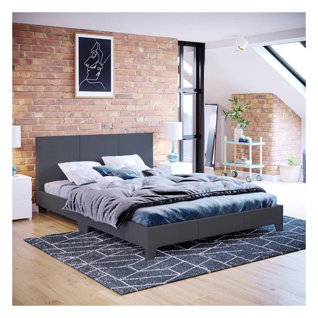 Vida Designs Victoria Double Bed Frame - Upholstered Fabric Headboard - Dark Gre