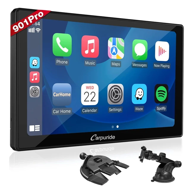 Carpuride W901 Pro Inalámbrico CarPlay y Android Auto 9 Pulgadas Pantalla Táctil Portátil Radio Doble Bluetooth GPS FM Mirror Link Siri