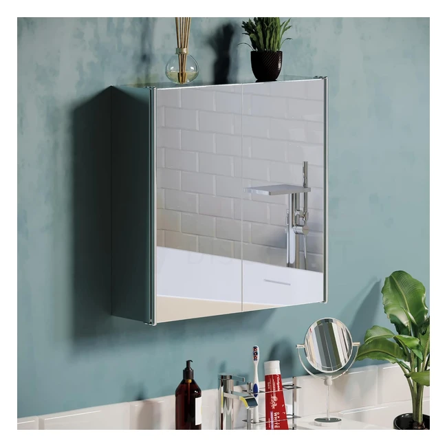 Bath Vida Tiano Double Door Mirrored Bathroom Cabinet | Stainless Steel | Modern Design