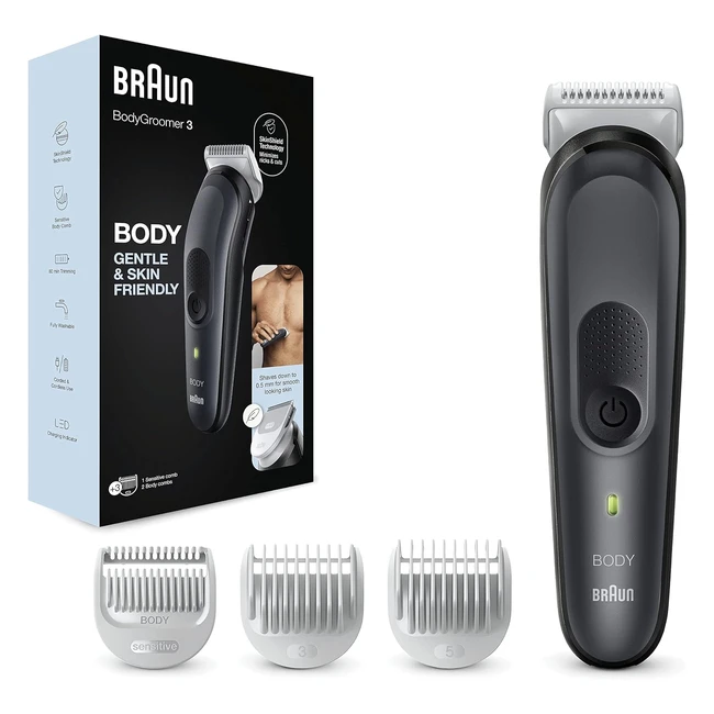 Braun Body Groomer 3 - SkinShield Tech, Wet/Dry, 100% Waterproof - BG3350 Black/Grey