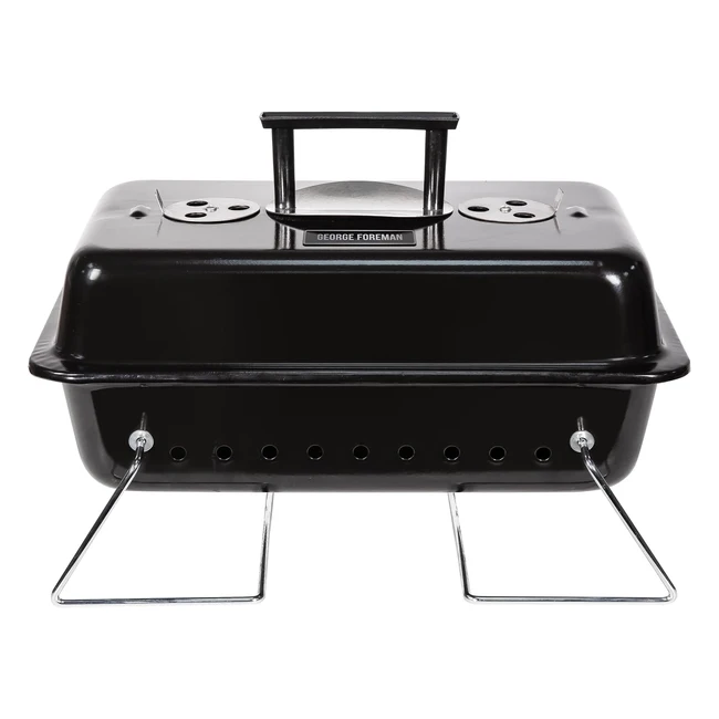 George Foreman OnTheGo Portable Charcoal BBQ GFPTBBQ1003B Sturdy Foldable Legs Convenient Handle Lightweight Camping