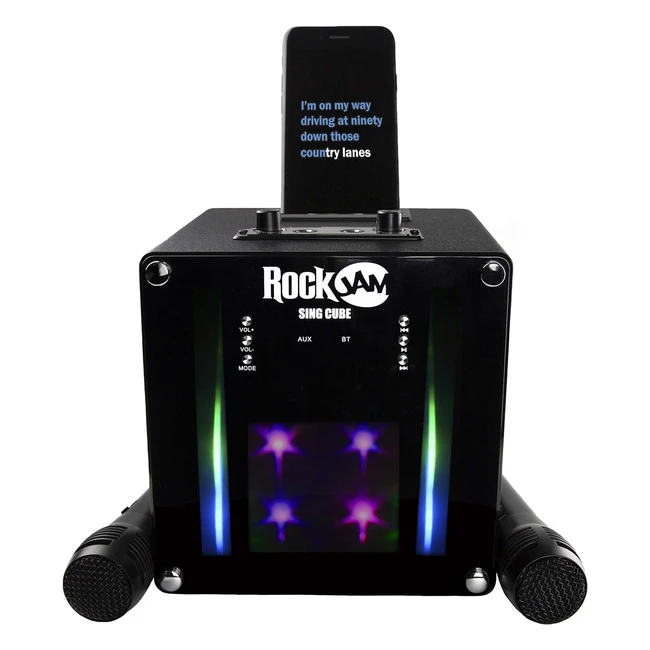 RockJam SingCube 5Watt Bluetooth Karaoke Maschine mit 2 Mikrofonen Stimmwechseleffekten und LED-Leuchten