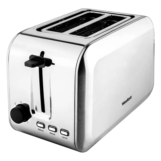 Weekett 2 Slice Toaster Stainless Steel 750W - Cancel Reheat Defrost - Silver