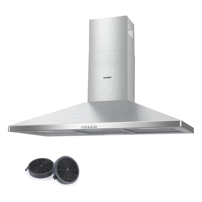 Comfee 90 cm Chimney Cooker Hood Class A Extractor Hood with LED and Recirculating Ducting System
