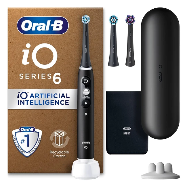 OralB iO6 Electric Toothbrush for Adults - Gifts for Women & Men - 3 Heads, Travel Case, Holder - 5 Modes with Teeth Whitening - Black