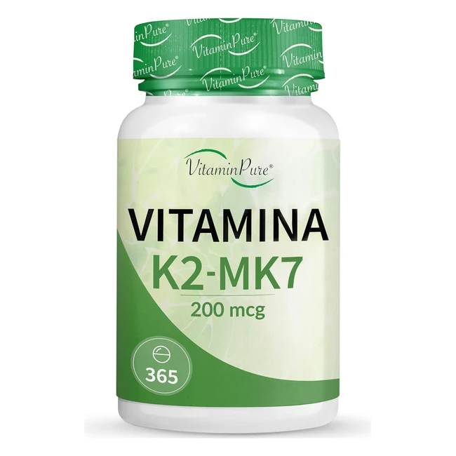 VitaminPure Vitamina K2 MK7 200mcg - Scorta 1 Anno - Compresse Vegane - Origine 