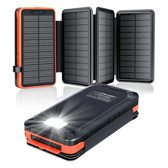 Solar Powerbank 26800mAh Elzle Solar Ladegert mit 2 USB-A Ausgang 1 USB-C Eingan