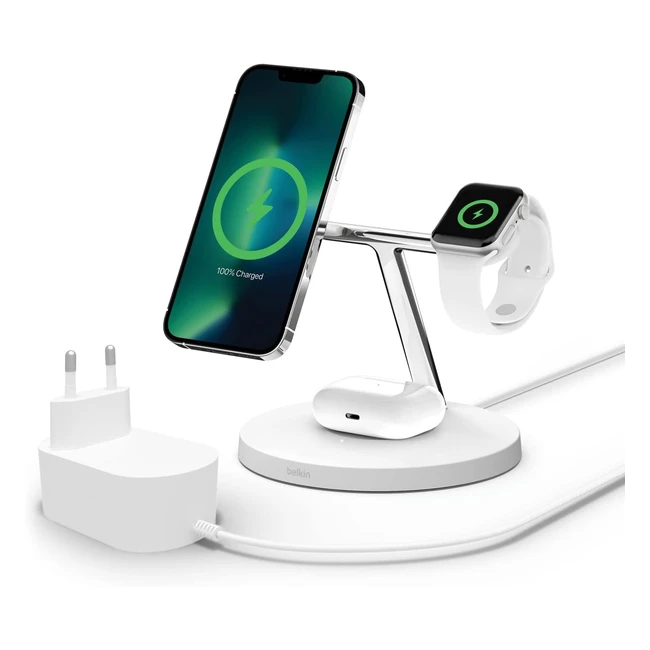 Chargeur Magnétique 3en1 Belkin Magsafe 15W - Recharge Rapide iPhone, Apple Watch, Airpods