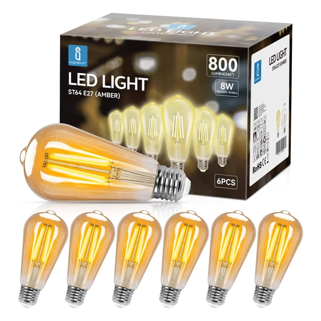 Lot de 6 ampoules Edison Vintage E27 8W 800 lumens blanc chaud 2200K