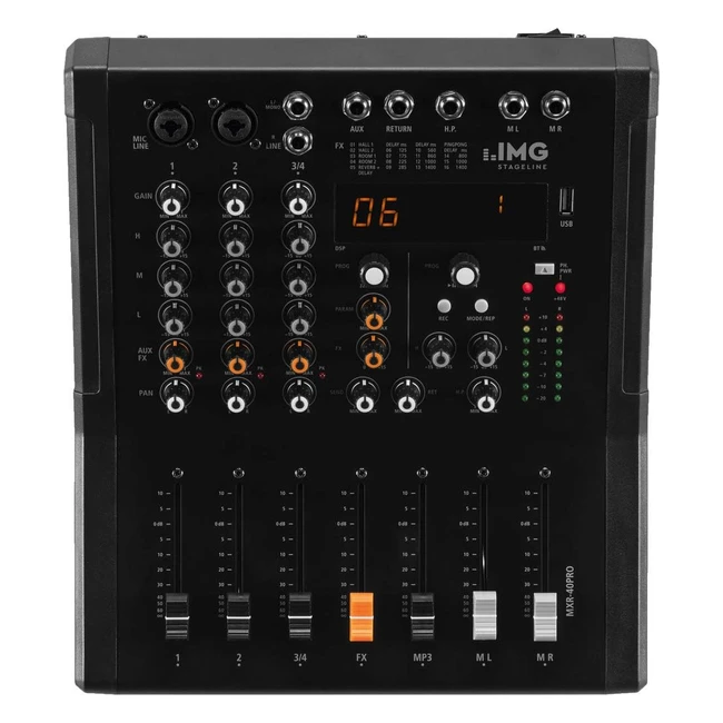 img stageline mxr40pro 4channel audio mixer mit mp3 player bluetooth receiver und dsp effekteinheit audio konsole mit 2 mono eingangskanälen mit gain control mixing desk in schwarz