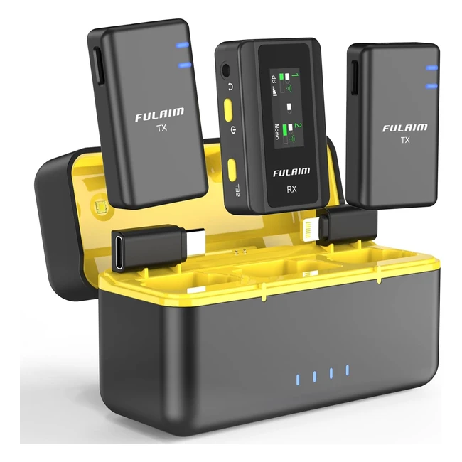 Fulaim X5 Micrófono Inalámbrico Lavalier iPhone iPad Samsung 2TX1RX Caja de Carga Micrófono de Solapa 4G a Bordo