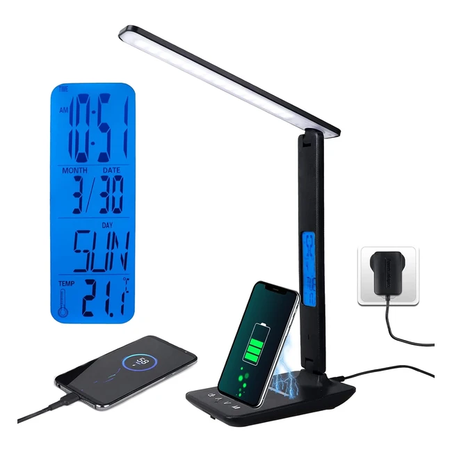 LED Desk Lamp with 10W Wireless Charger USB Charging Touch Control Table Lamp Light