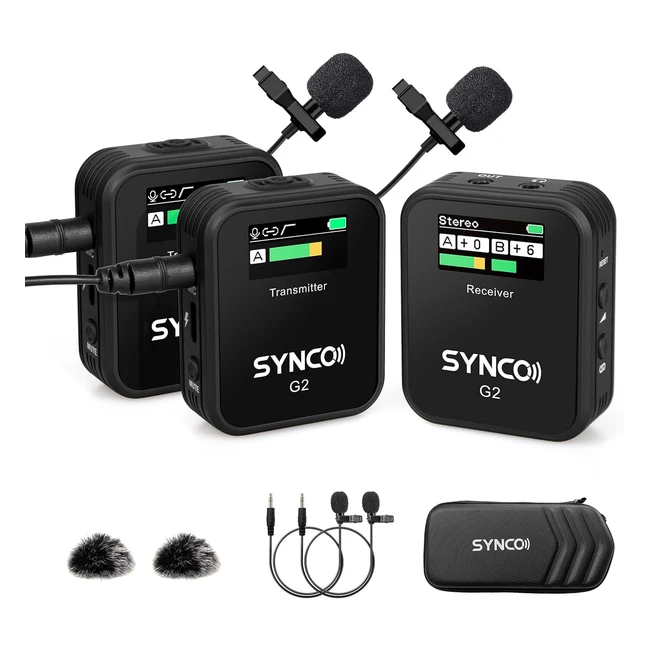 Synco Wireless Lavalier Microphone G2A2 24G Clip On Lapel Mic - Dual Channel Sys