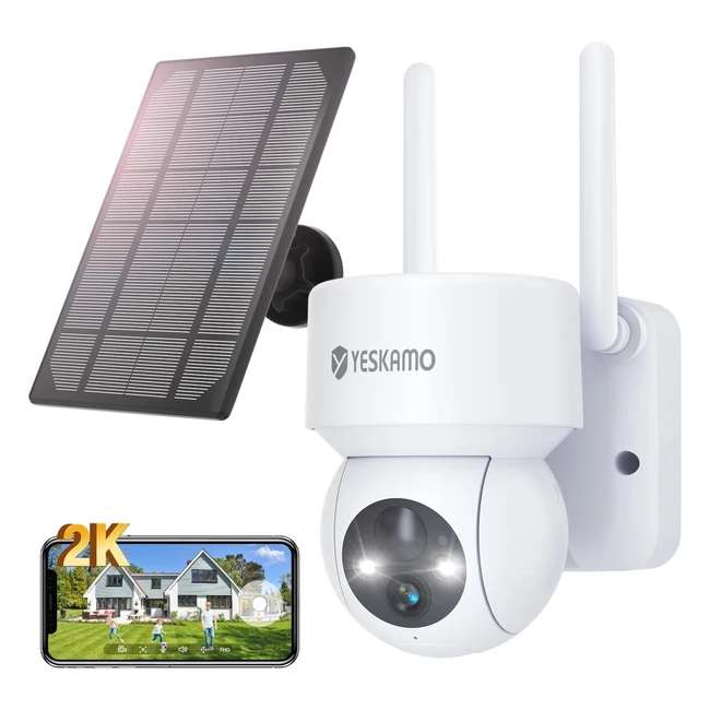 Cmara Vigilancia Wifi Exterior Yeskamo 2K Solar 15000mAh PTZ IP67 DQ201Blanca
