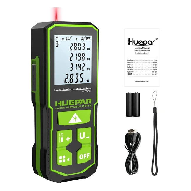 Huepar Laser Distance Meter 120m IP54 Measure with 2 Bubble Levels