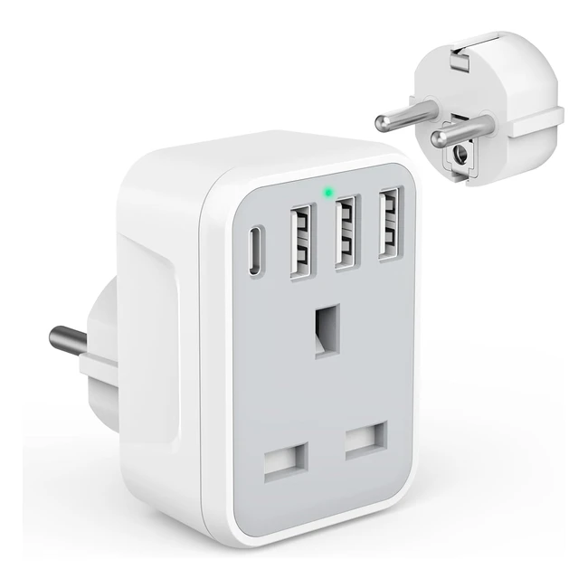 Omivine UK to EU Travel Adapter with 4 USB Ports - Type EF