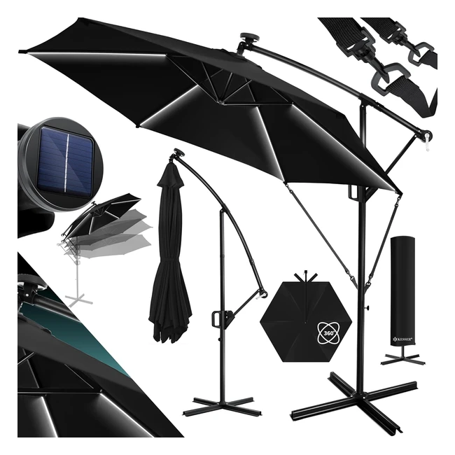Kesser Aluminium Cantilever Sonnenschirm LED Solar  350 cm inkl Abdeckung Fer