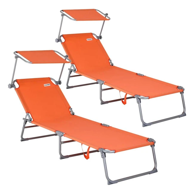 Casaria Sonnenliege klappbar wetterfest mit Dach Set von 2 Garten Outdoor Gartenliege Deck Chair klappbare Liege Strandliege 115 kg orange