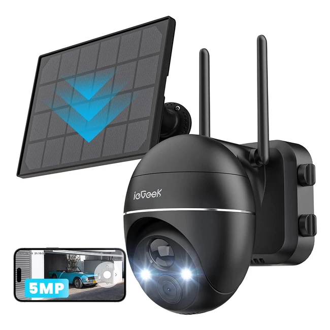 iegeek Camera Surveillance WiFi Exterieure Solaire 5MP Vision Nocturne Couleur D