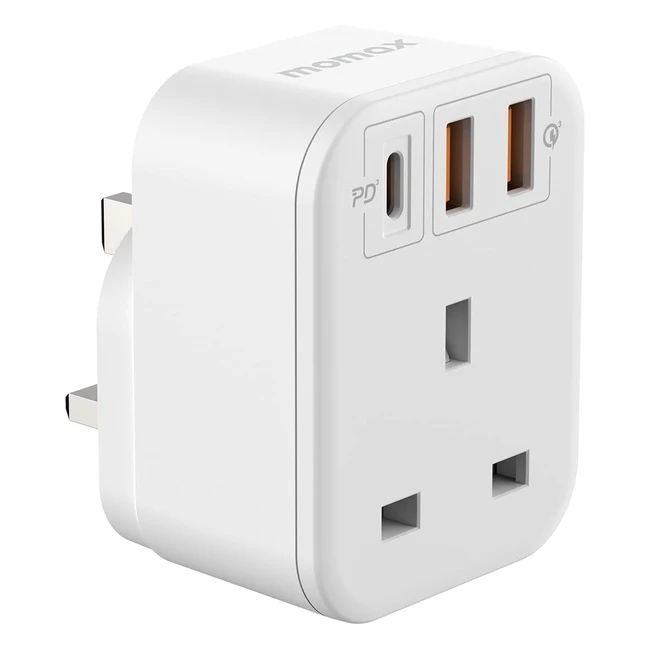 Momax USB Plug Charger UK PD 20W Type C and 2 USB Ports Wall Socket Adapter