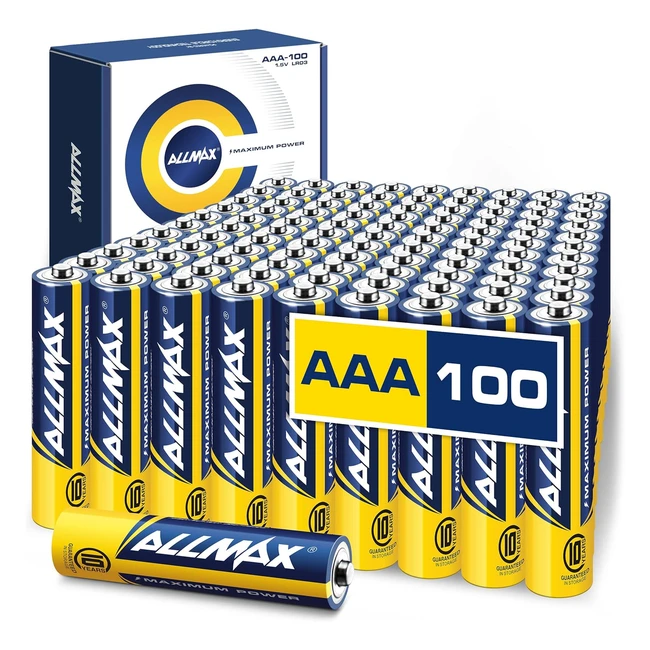 Allmax AAA Maximum Power Alkaline Batteries 100 Count - Ultra Longlasting 10-Yea