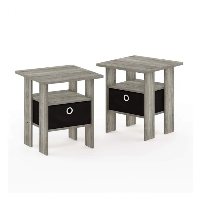 Furinno Andrey End Table French OakBlack 2-Pack - Compact Design Storage Bin 