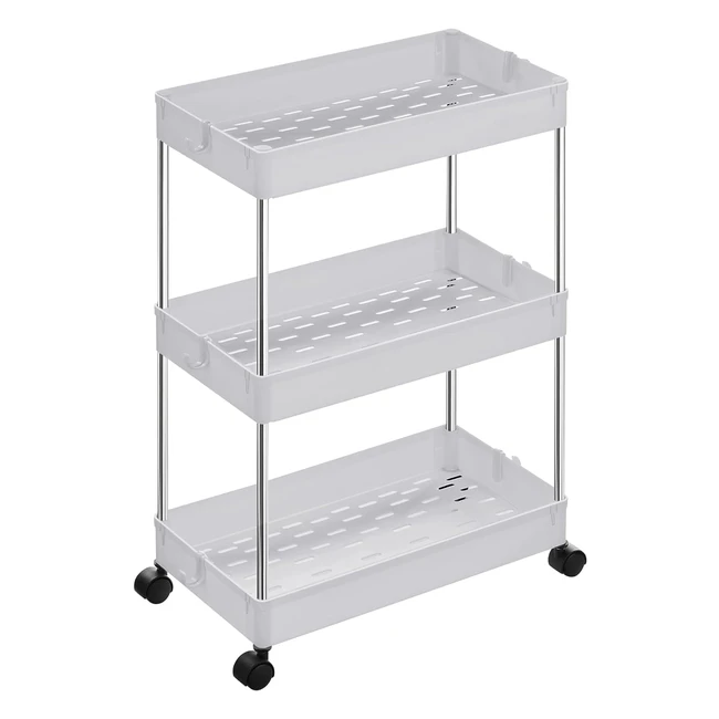 SONGMICS Rollwagen Küchenwagen mit 3 Ebenen Küchenregal Rollregal auf Rädern schmales Badezimmerregal Platzsparend für Bad Küche Aussparungsdesign 40 x 22 x 60 cm Weiß KSC009W01