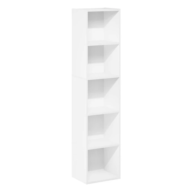 Furinno Pasir 5-Tier Open Shelf Bookcase - White, Holds 10 lbs/shelf, Stylish Design