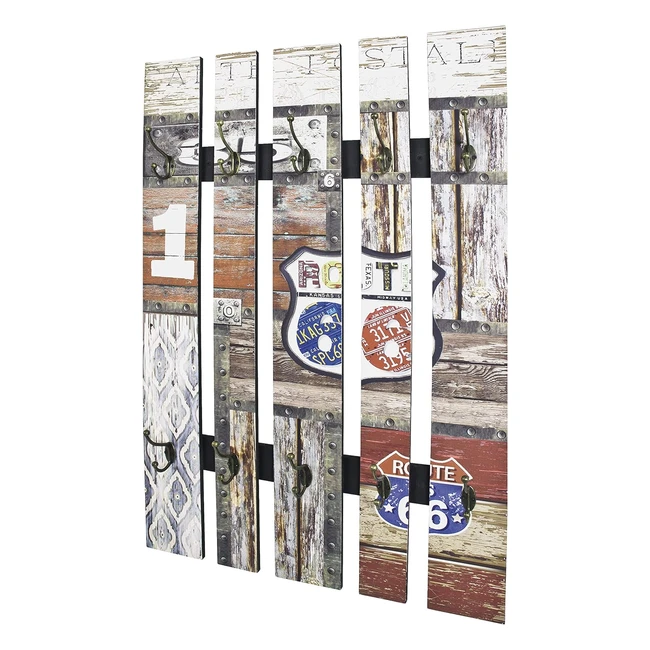 Portemanteau Mural Vintage Haku - Réf. 123456 - 10 Crochets - Capacité 5kg