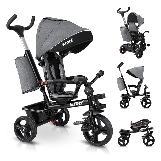 Kesser Kinderdreirad 5in1 mit Schiebestange Lenksystem ab 1 Jahr vorwärts und rückwärts Joggerkorb Tasche Getränkehalter Sonnenverdeck Gummireifen faltbar