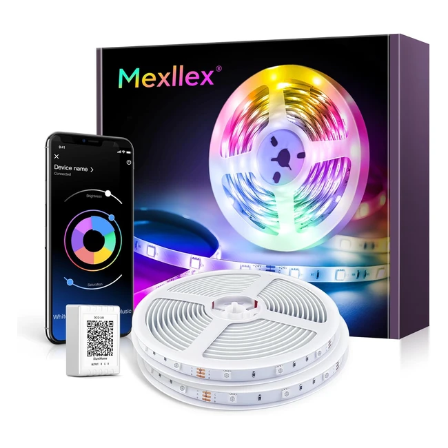 Mexllex LED Strip Lights 20m Bluetooth RGB Color Changing Lights with Remote Con