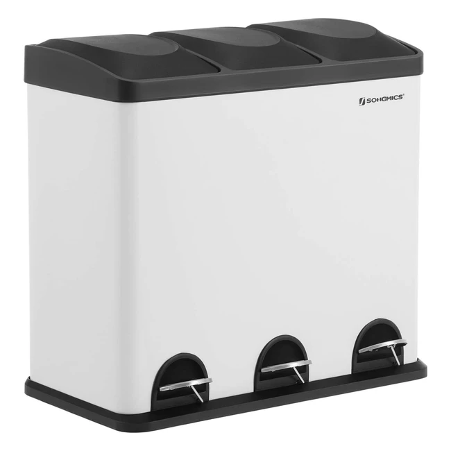 Poubelle de recyclage Songmics 54L avec pdales en acier - Tri facile - Blanc e
