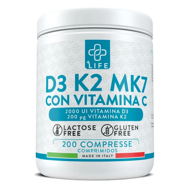 Vitamina D3 K2 MK7 con Vitamina C Piulife 200 compresse - Benessere ossa e difes