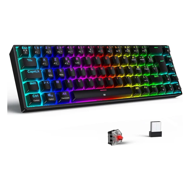 Clavier Gaming Sans Fil Mcanique Bluetooth 24G TKL RGB 65 AZERTY Switch Rouge