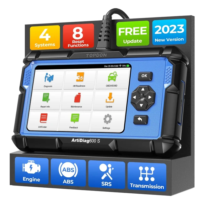 Topdon OBD2 Code Reader Scanner ARTIDIAG600S - Reset Service for Oil/BMS/ABS/SAS/EPB/DPF/TPMS/Throttle ABS/SRS/Engine/Transmission Car Diagnostic Tool - Free Lifetime Upgrade - 2 Years Warranty