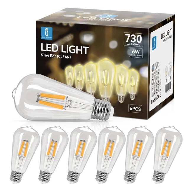 Aigostar Ampoule LED Filament E27 Blanc Chaud 2700K 730lm 6W Rf 55W Edison ST