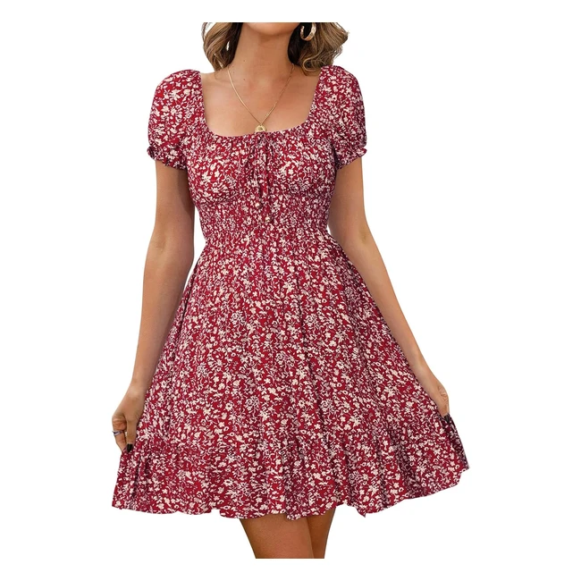Livonmone Womens Summer Dress - Sweetheart Neckline Puff Sleeves Floral Print