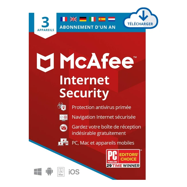 McAfee Scurit Internet 2024 - 3 Appareils  Antivirus PCMaciOSAndroid  A