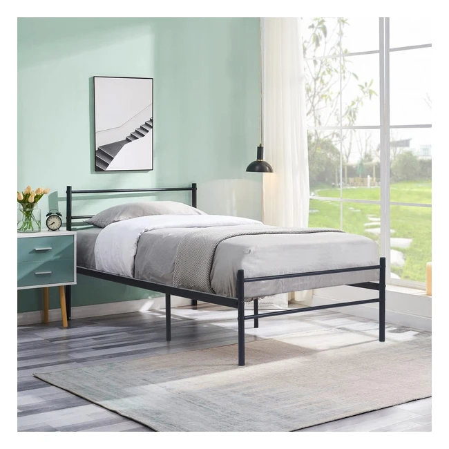 Lit Simple Mtal 90 x 190 cm - Cadre Lit Enfant Adulte - Noir