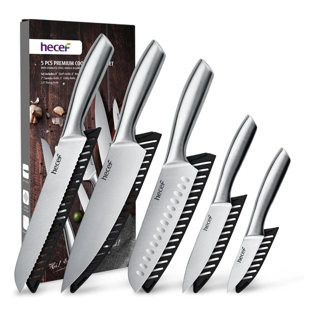 Set Coltelli da Cucina Professionali in Acciaio Inox - Hecef Chef 5 Pezzi con Foderi - Ref.12345