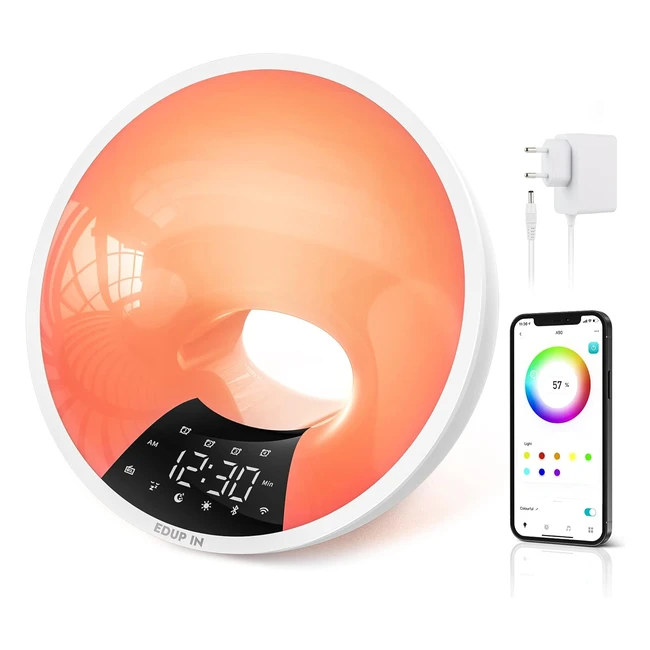 Despertador Luz Amanecer Simulación Dual Snooze 16 Millones Colores USB Bluetooth