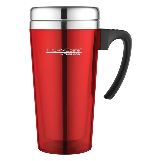 Thermocaf by Thermos Translucent Travel Mug Red 420ml - Double Wall Insulation & Slide Lock Lid
