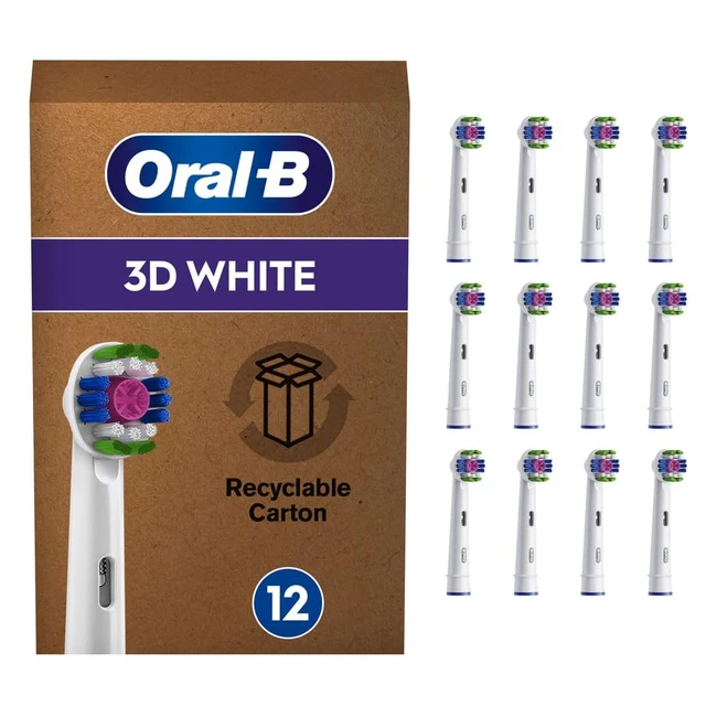 OralB 3D White Electric Toothbrush Head Pack of 12 - CleanMaximiser Technology A