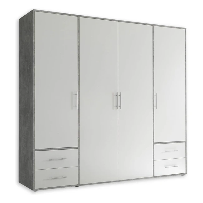 Stella Trading Kleiderschrank in Beton Optik Wei 4-trig 206x195x60cm
